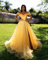 Yellow Prom Dresses Off The Shoulder Cap Sleeves Long Evening Dress AW2202241